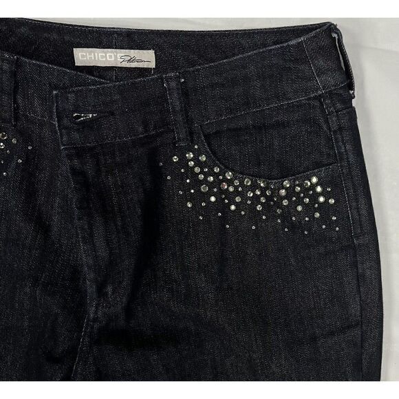 Chico's Platinum Charm Dark Wash Rhinestone Embellished Jeans Size 1.5 Regular - Picture 6 of 14